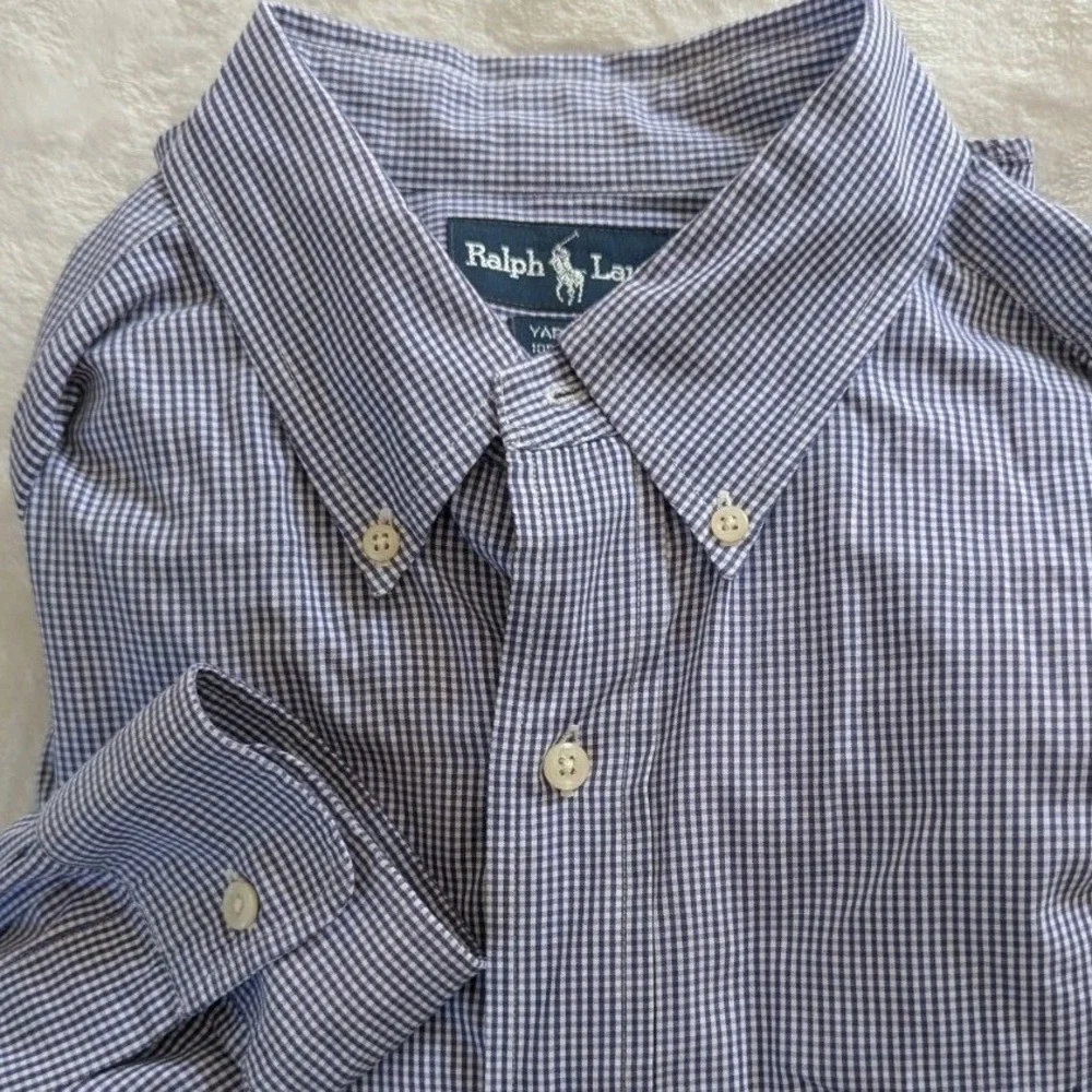 Ralph Lauren Yarmouth Shirt Navy Blue Gingham Check Button‎ Down Mens 16.5 34/35